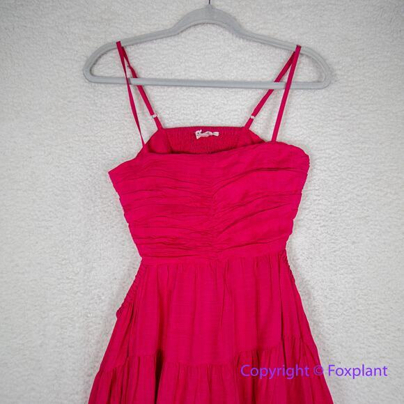 New! Anthropologie Let Me Be Cutout Tiered Dress in Magenta, women size XSP - Picture 5 of 15
